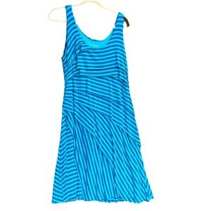 Soft Surroundings Blue Striped Sleeveless Tiered Ruffled Layered Dress Sz PM